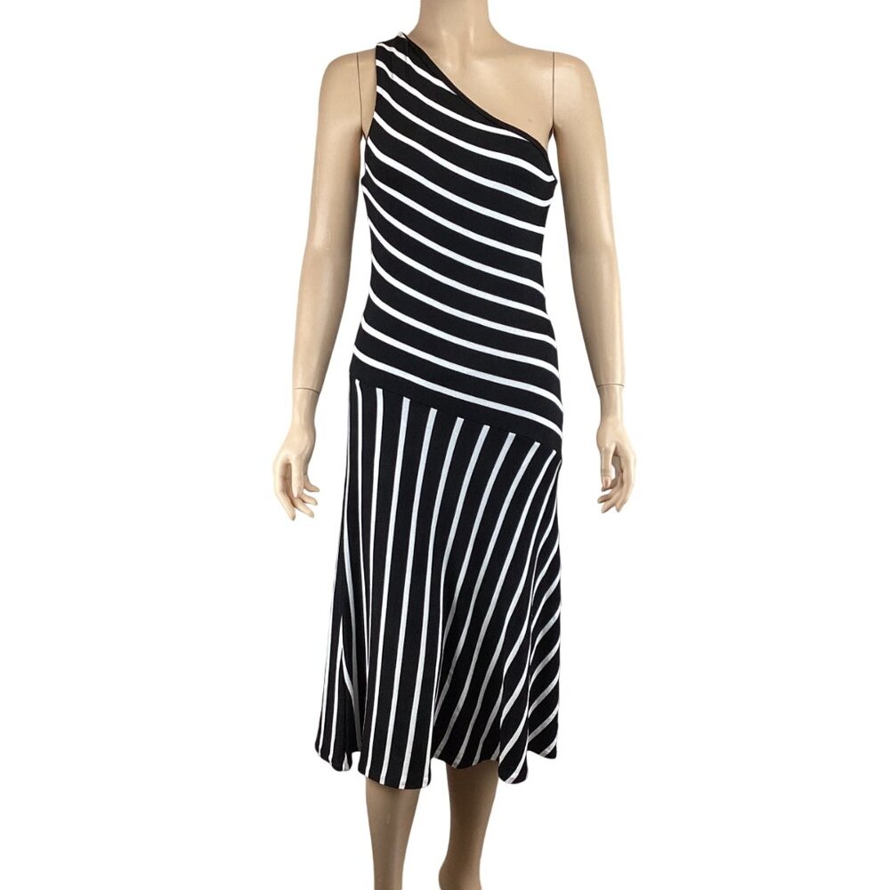 Lauren Ralph Lauren Dress Size Small Asymmetrical Black & White One-Shoulder - Picture 5 of 10